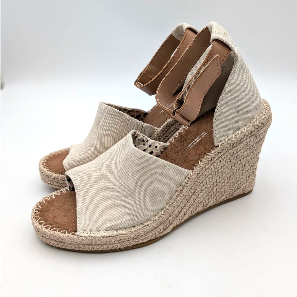 TOMS Marisol Ankle Strap Wedge Sandals Peep Toe Women's Natural Size US10 EU42